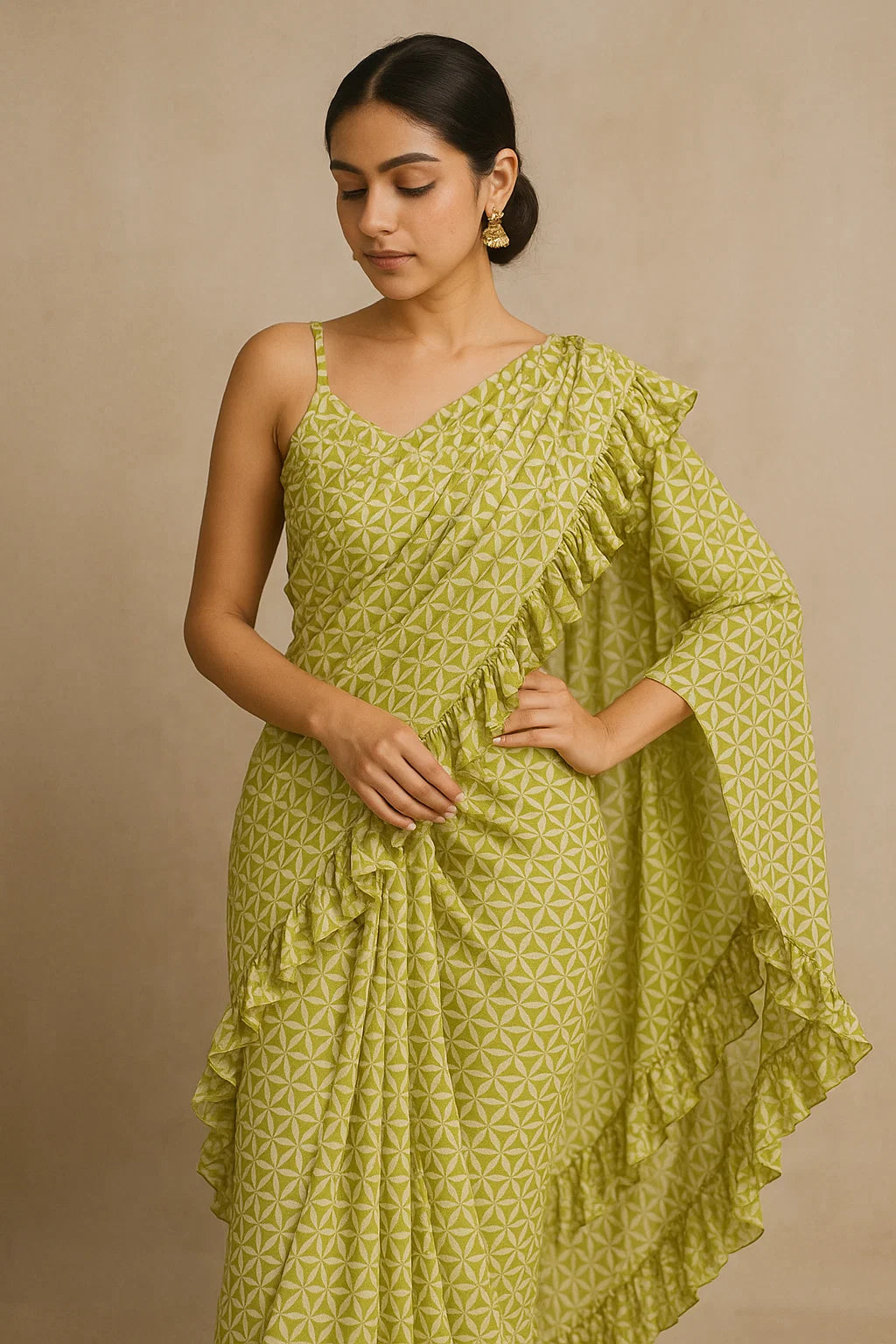 Green Flower Weightless Printed Fabric