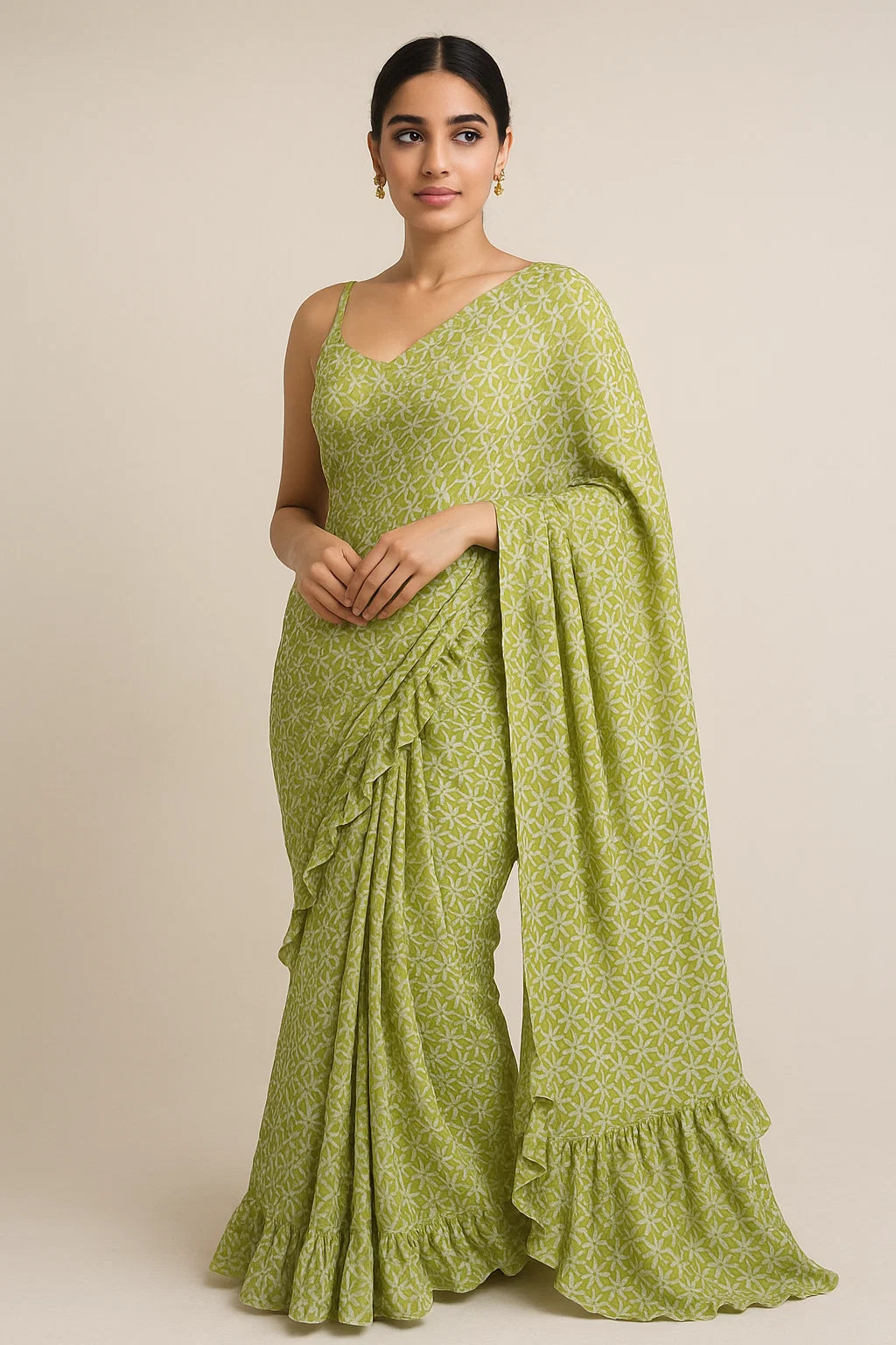 Green Flower Weightless Printed Fabric