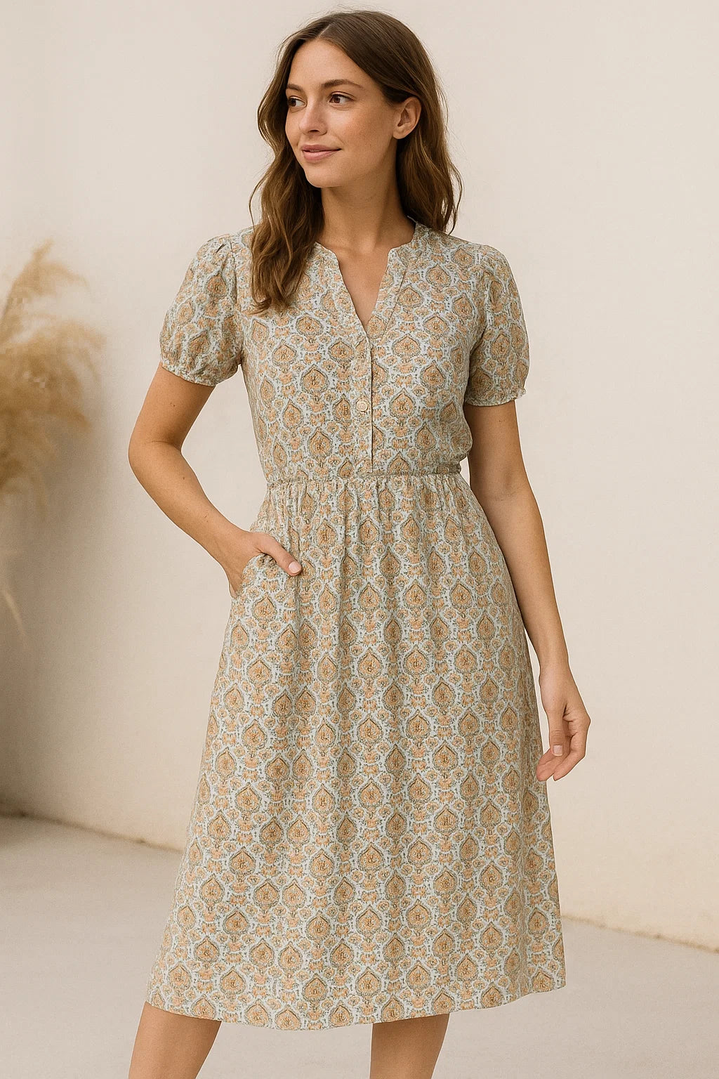 Cyan Damask Weightless Printed Fabric