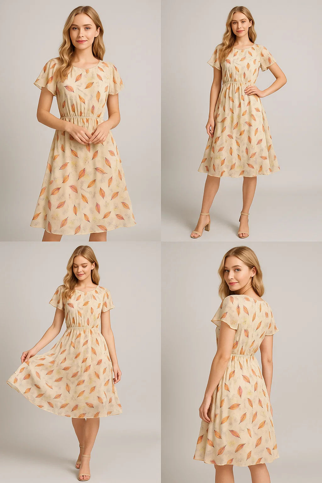 Cream Leaves Weightless Printed Fabric