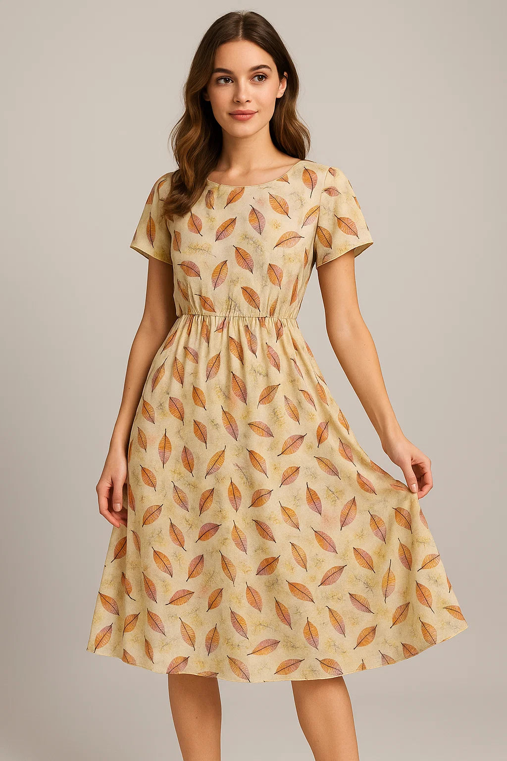 Cream Leaves Weightless Printed Fabric