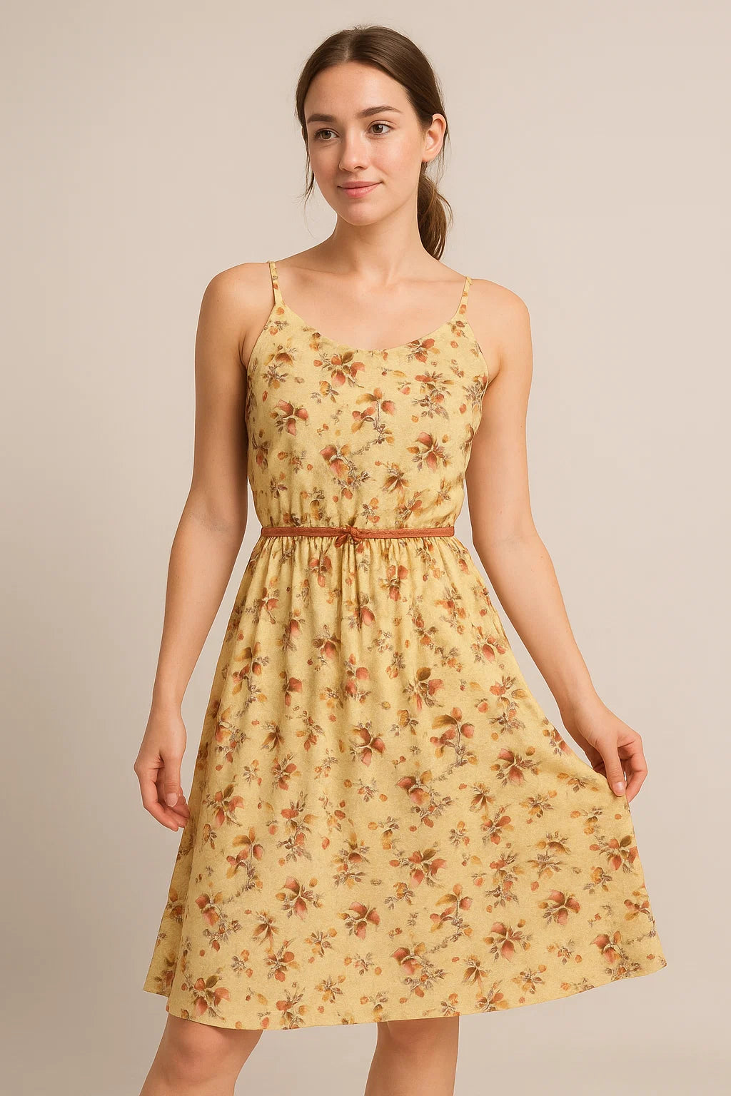 Cream Leaves Weightless Printed Fabric