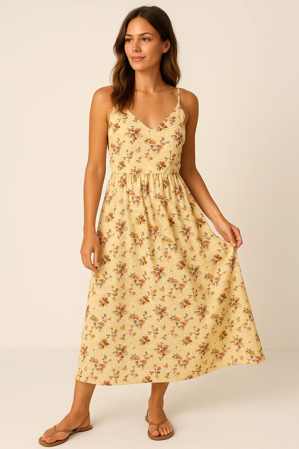 Cream Leaves Weightless Printed Fabric