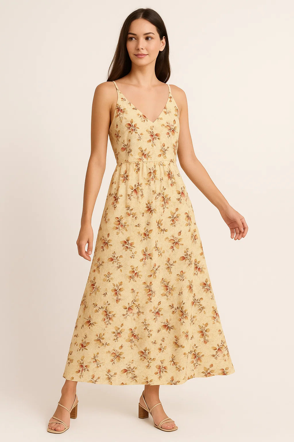 Cream Leaves Weightless Printed Fabric