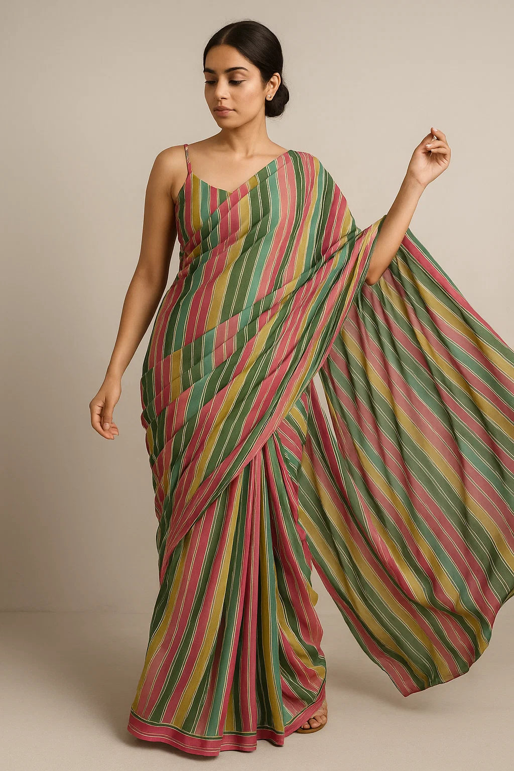 Multicolor Hailine Strips Weightless Printed Fabric