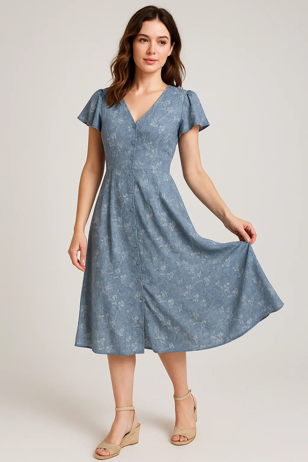 Gray Leaves Weightless Printed Fabric