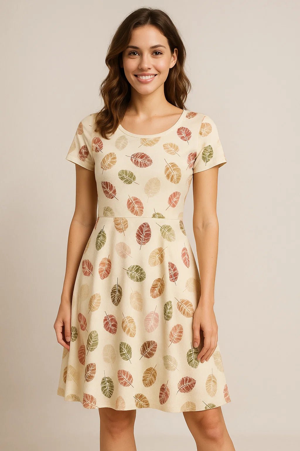 Cream Leaves Weightless Printed Fabric