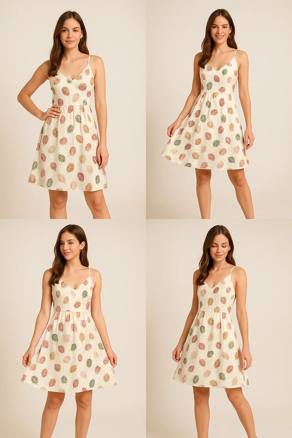 Cream Leaves Weightless Printed Fabric