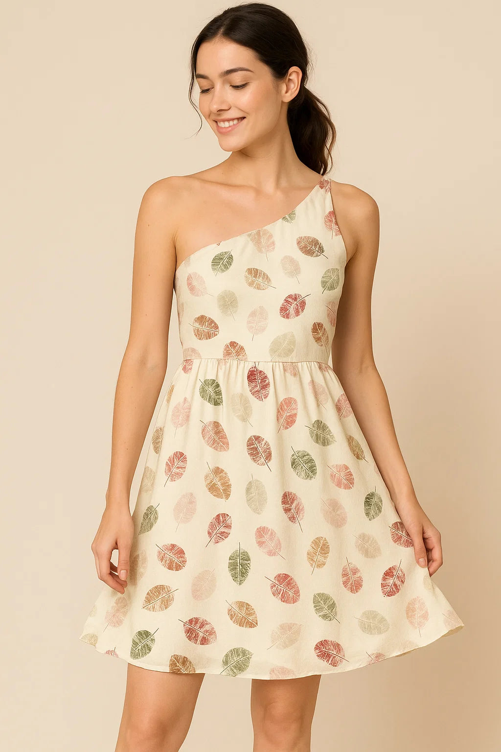 Cream Leaves Weightless Printed Fabric