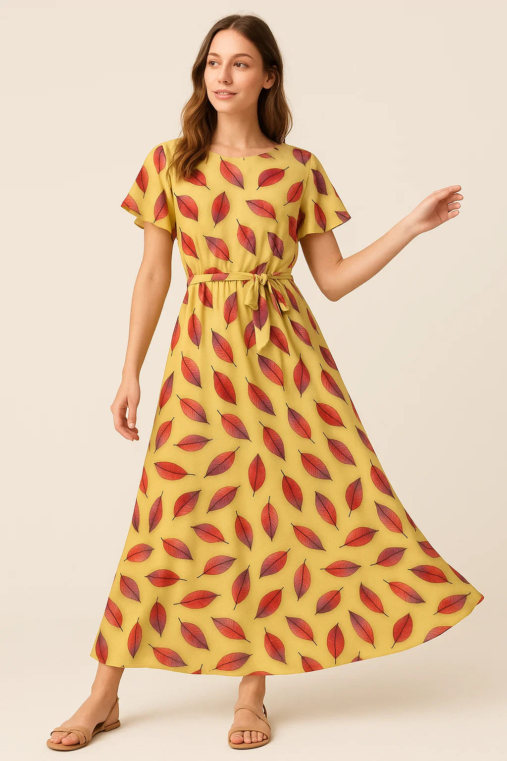 Lemon Drizzle Leaves Weightless Printed Fabric