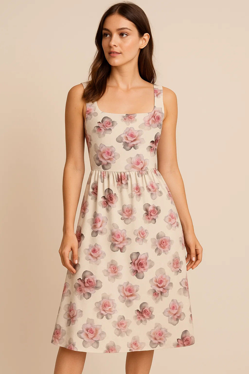 Cream Flower Weightless Printed Fabric