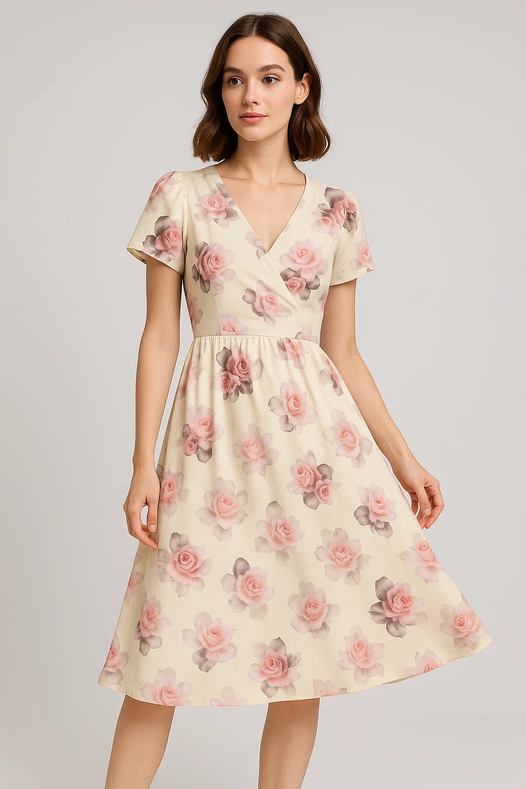 Cream Flower Weightless Printed Fabric