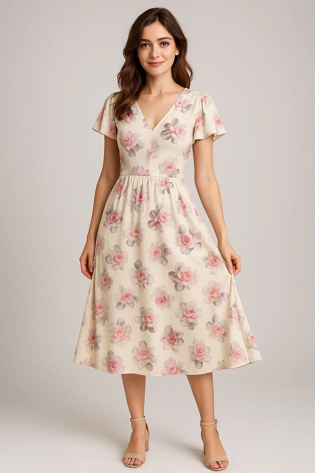 Cream Flower Weightless Printed Fabric