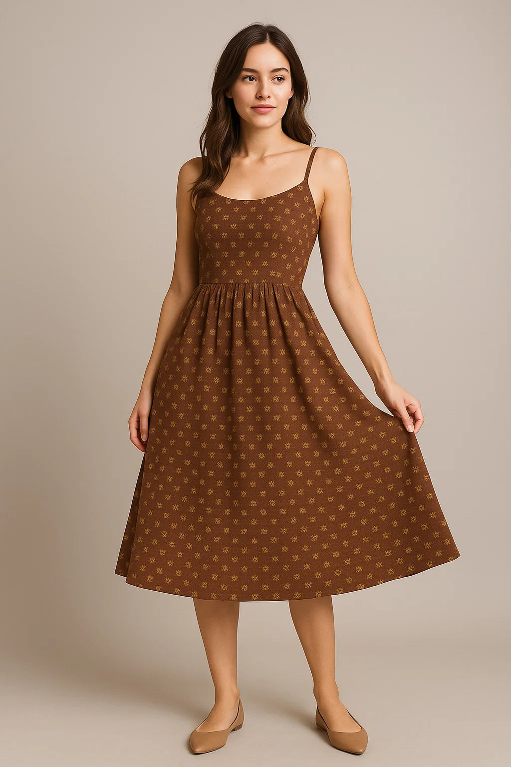 Tiny Lily Dark Brown Colour Background Digital Printed Fabric - Weightless