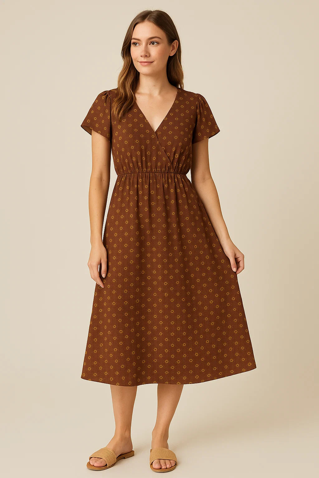 Tiny Lily Dark Brown Colour Background Digital Printed Fabric - Weightless