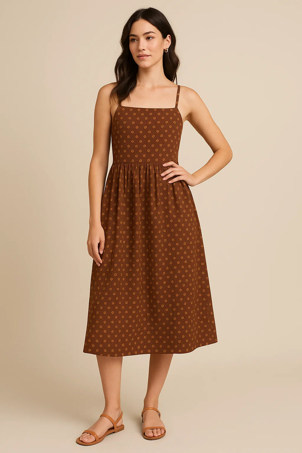 Tiny Lily Dark Brown Colour Background Digital Printed Fabric - Weightless