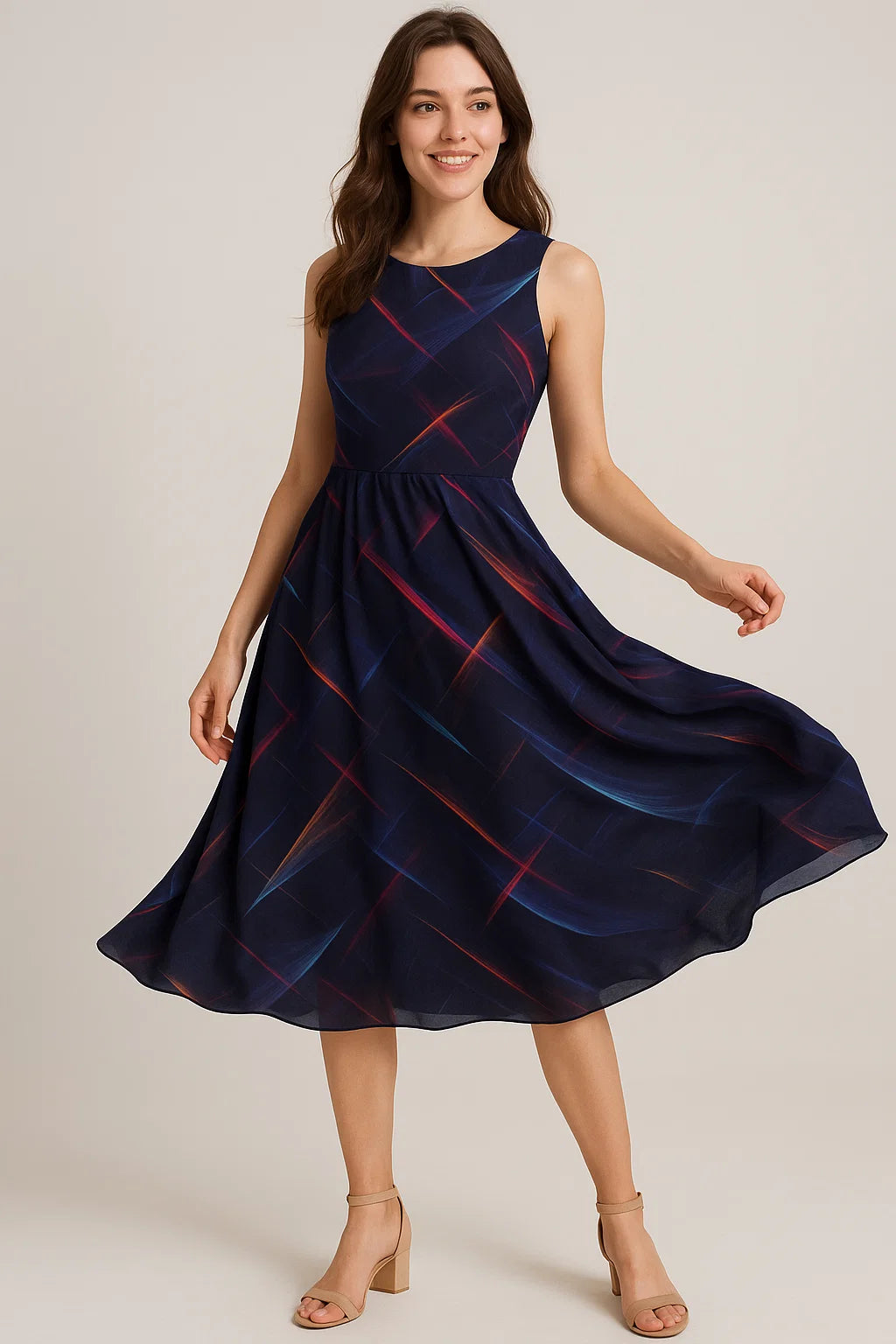 Classic Colourful Feather With Blue Background Digital Printed Fabric - Weightless