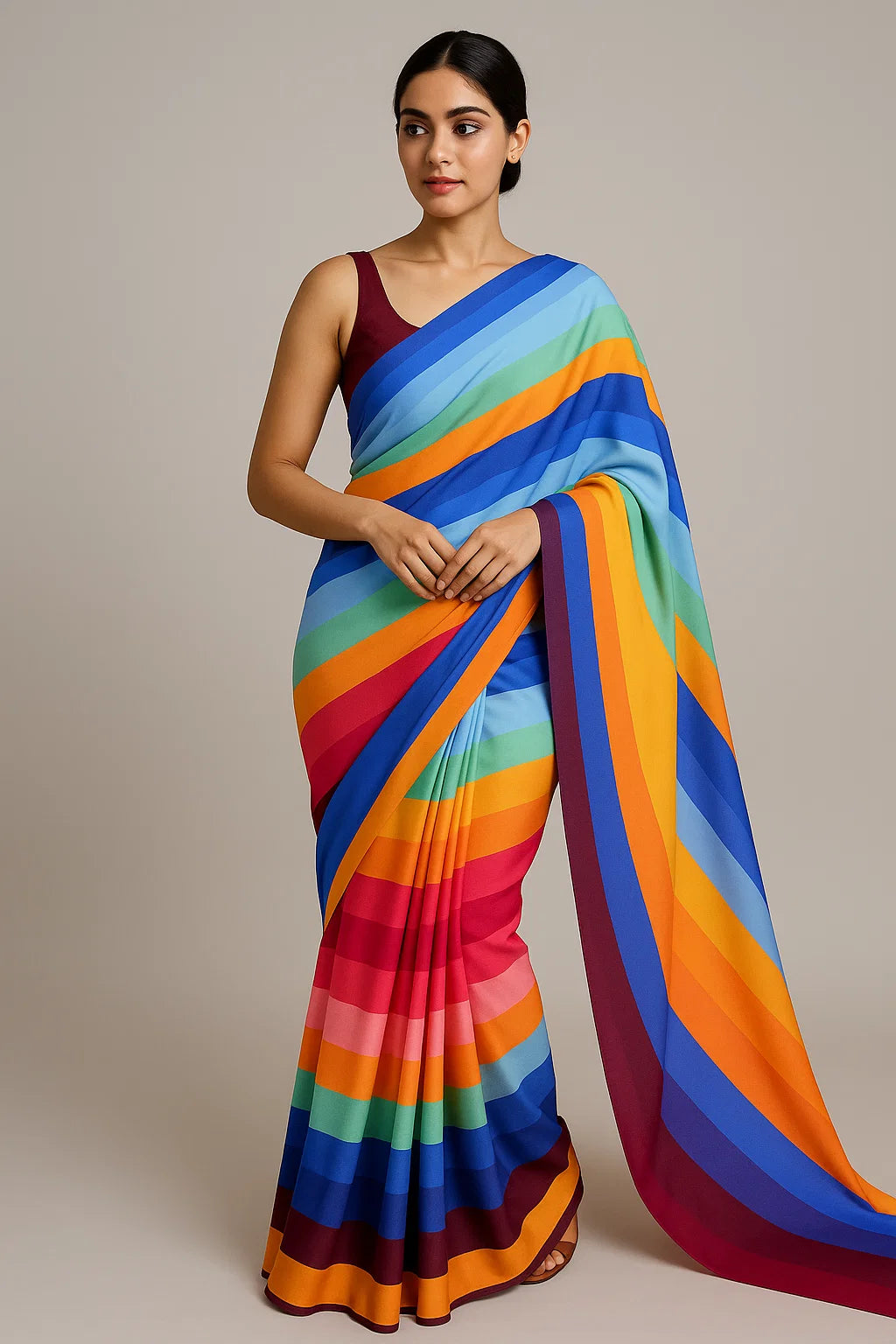 Morden Multicolour Rainbow Strips Digital Printed Fabric - Weightless