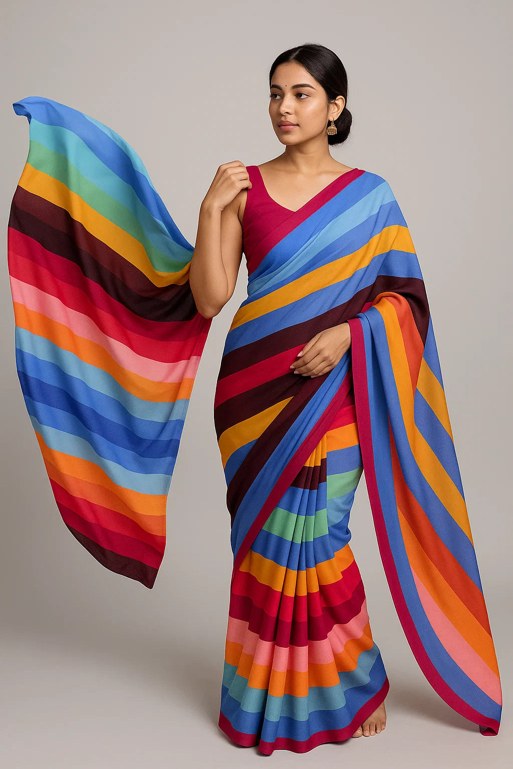 Morden Multicolour Rainbow Strips Digital Printed Fabric - Weightless