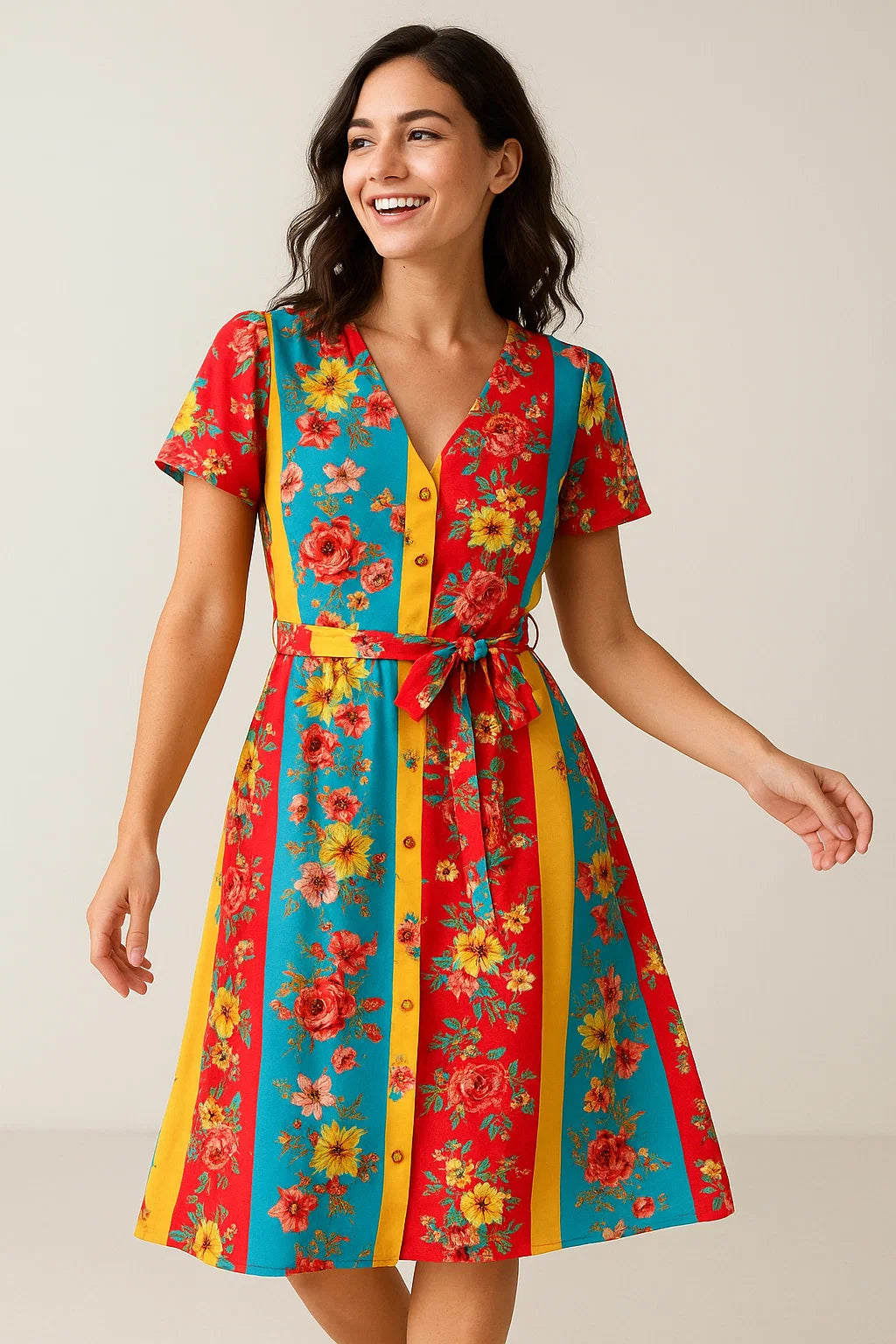 Rainbow Strips With Colourful Flower Digital Printed Fabric - Weightless