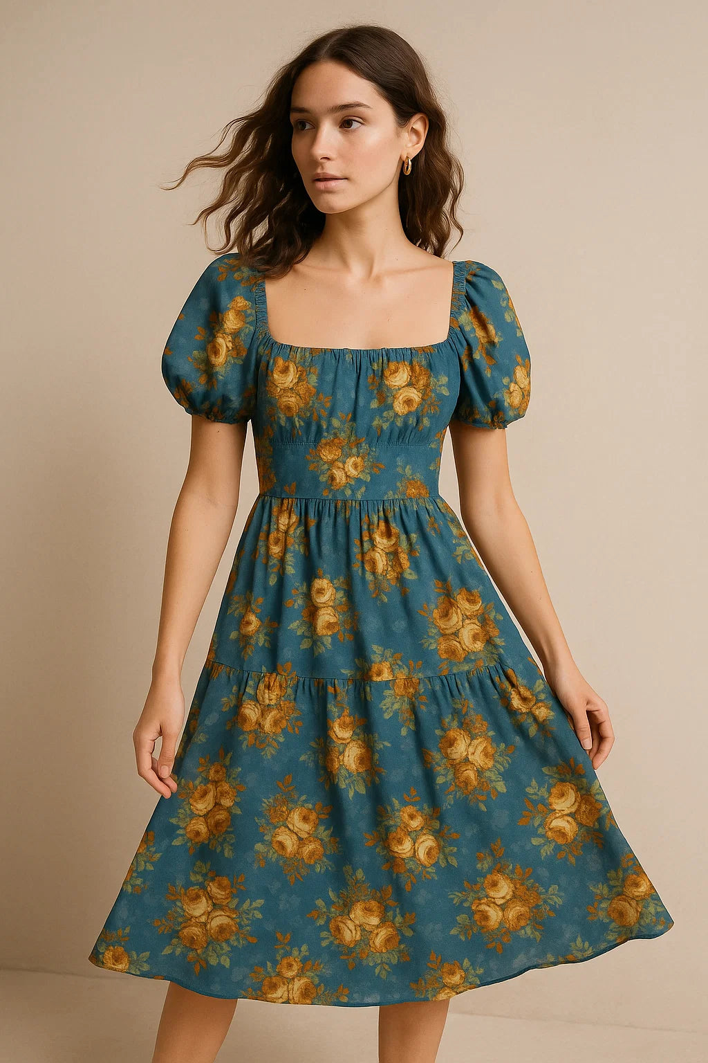 Vintage Bright Gray Background With Golden Rose Digital Printed Fabric - Weightless