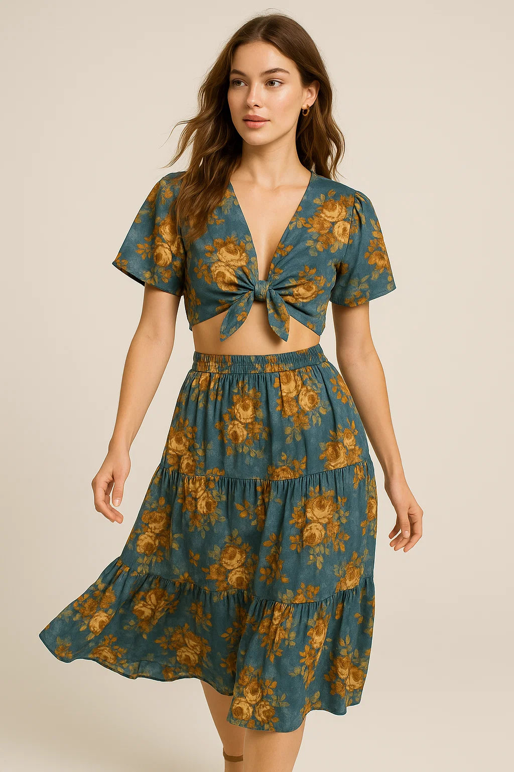 Vintage Bright Gray Background With Golden Rose Digital Printed Fabric - Weightless