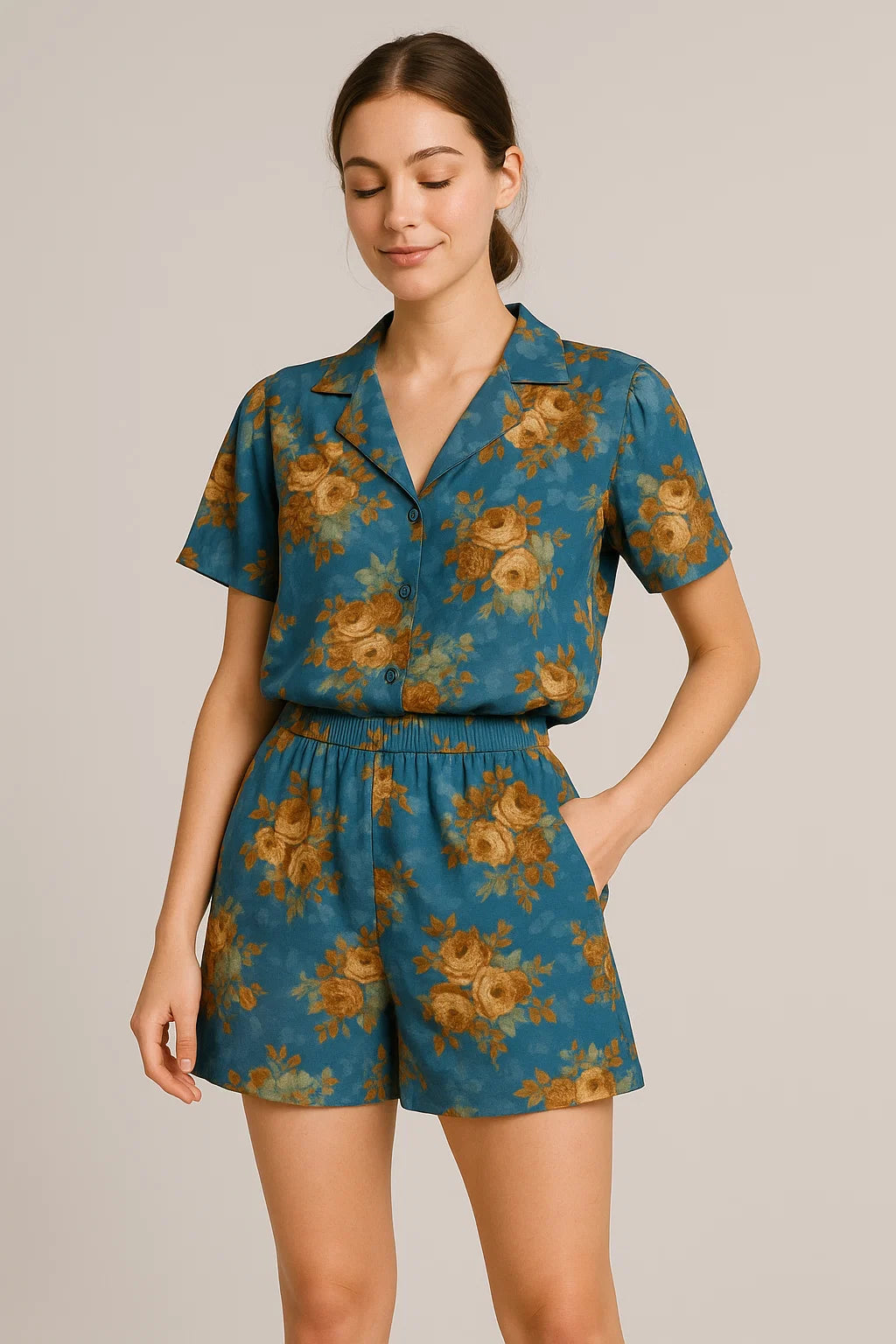 Vintage Bright Gray Background With Golden Rose Digital Printed Fabric - Weightless