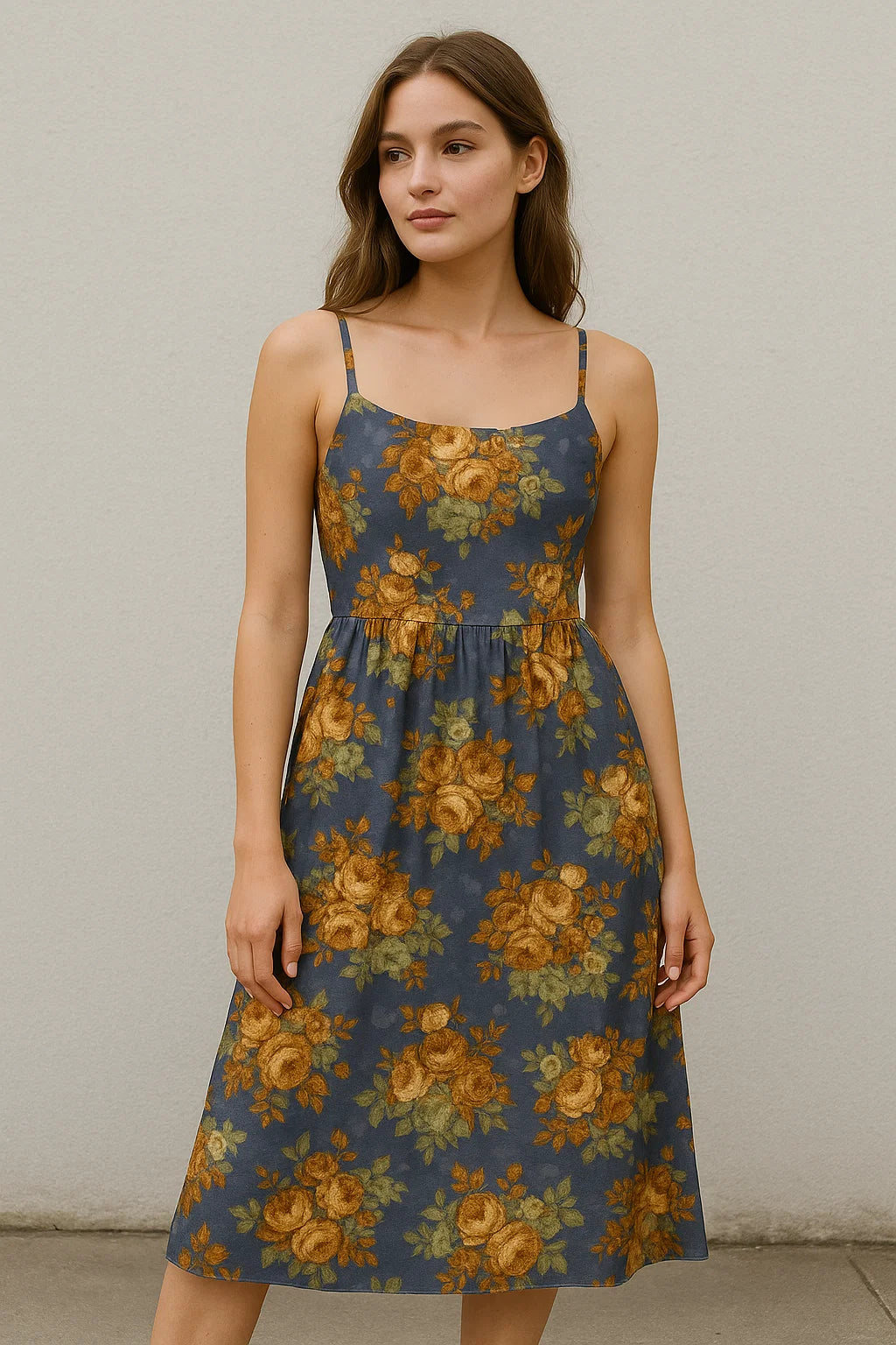 Golden Roses With Bright Gray Digital Printed Fabric - Weightless