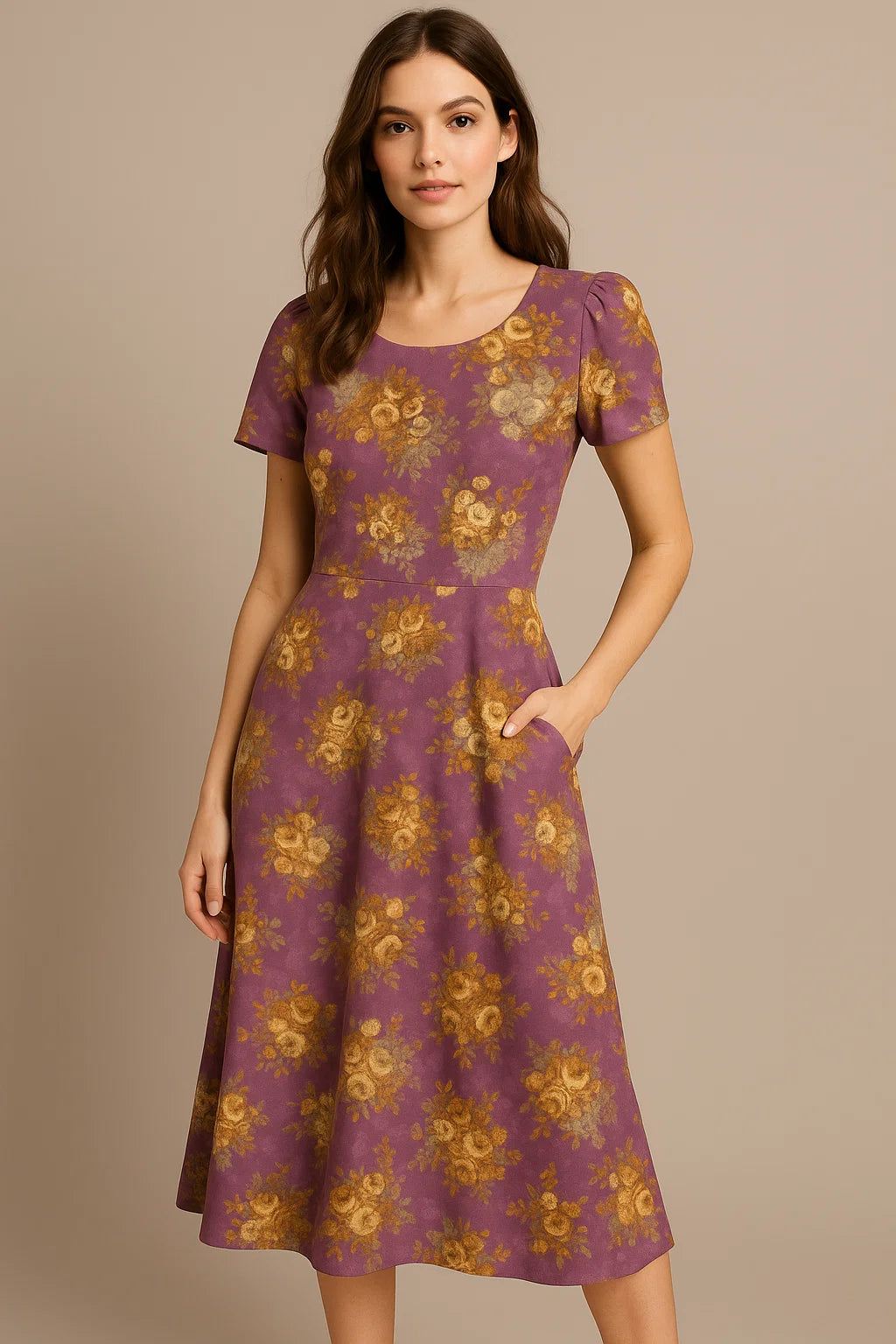 Big Rose With Dark Scintillating Violet Colour Digital Printed Fabric - Weightless