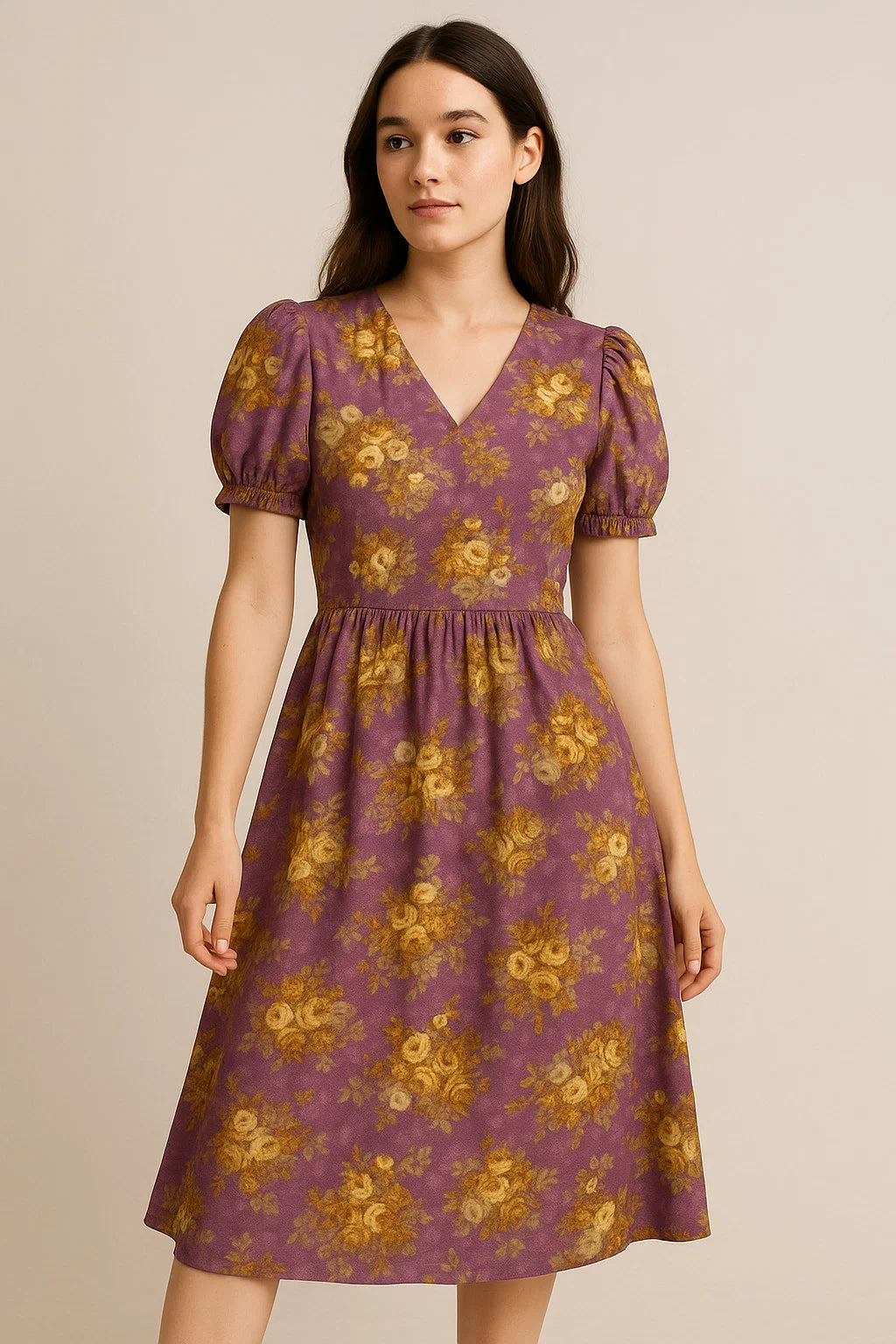 Big Rose With Dark Scintillating Violet Colour Digital Printed Fabric - Weightless