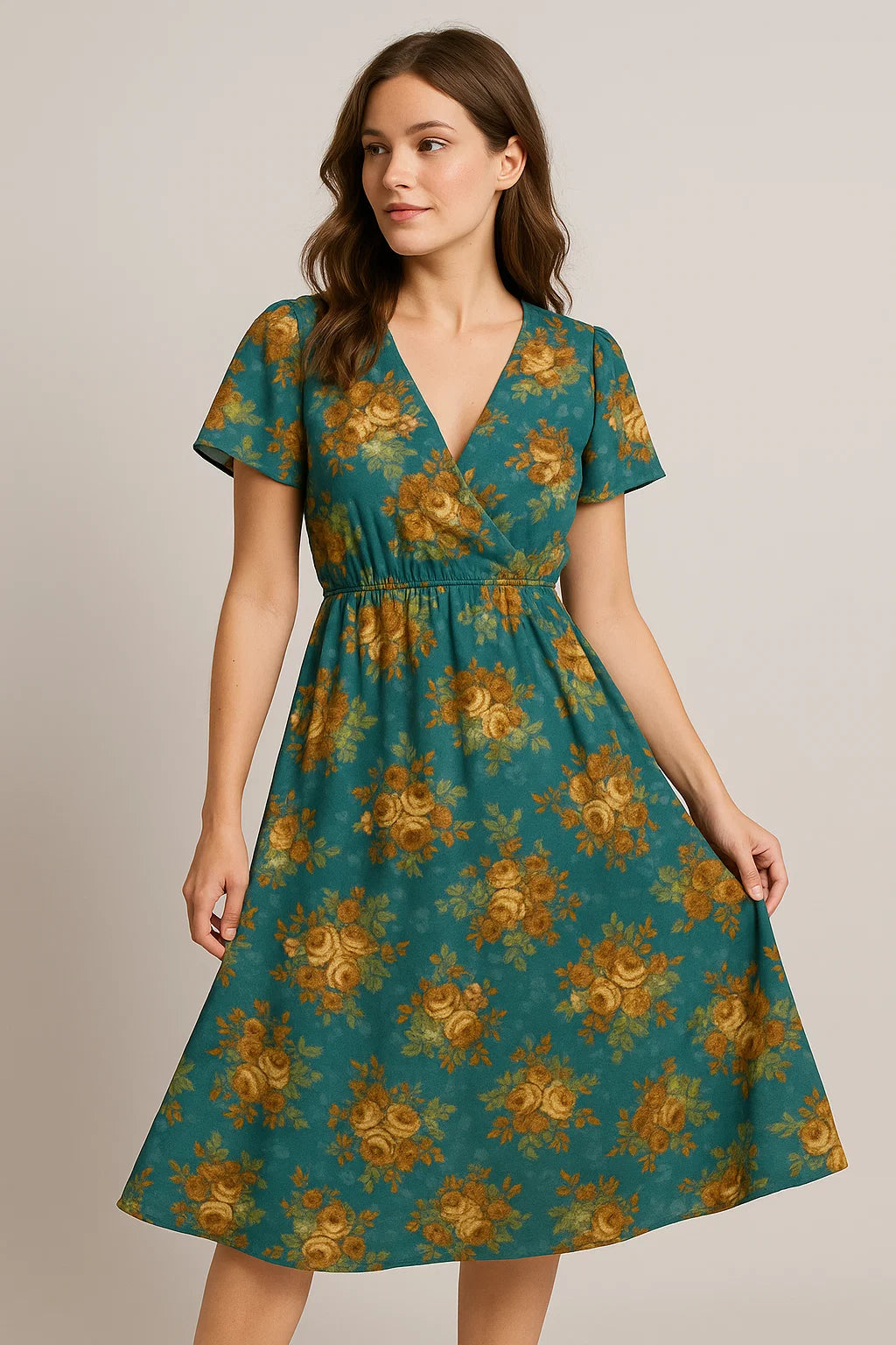 Big Golden Rose With Dark Paua Shell Colour Digital Printed Fabric - Weightless