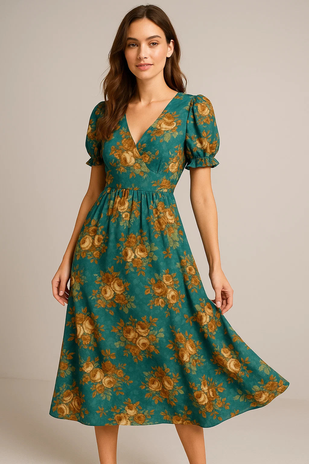 Big Golden Rose With Dark Paua Shell Colour Digital Printed Fabric - Weightless