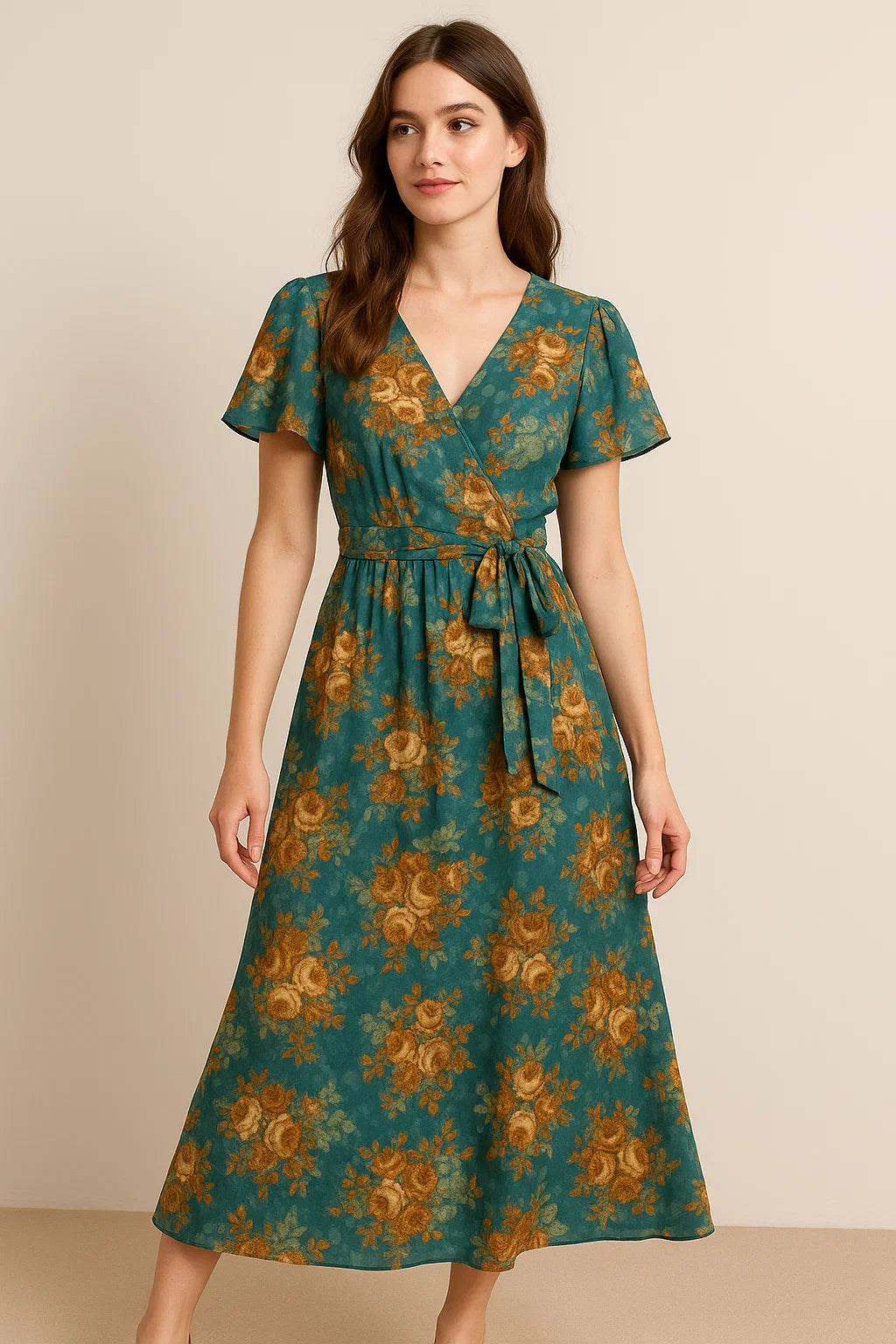 Big Golden Rose With Dark Paua Shell Colour Digital Printed Fabric - Weightless