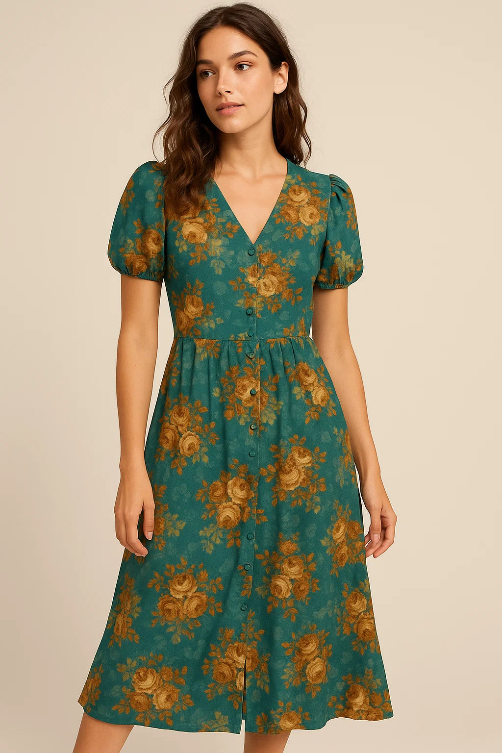 Big Golden Rose With Dark Paua Shell Colour Digital Printed Fabric - Weightless