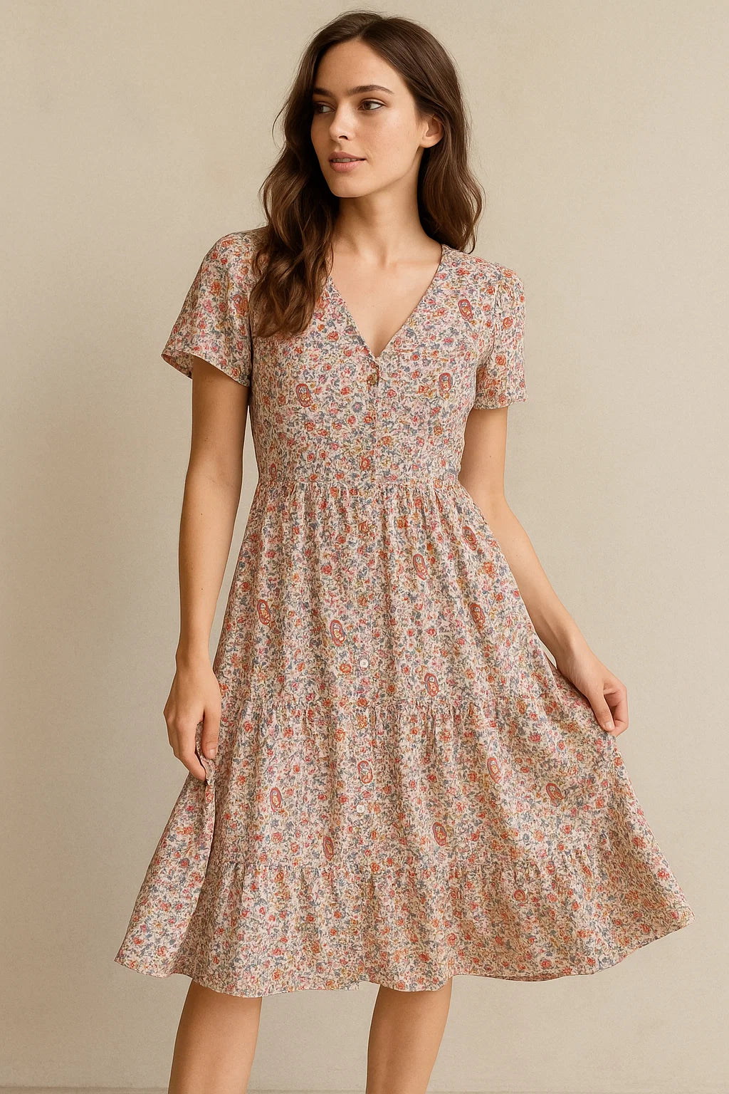 Multicolour Paisley With Buds Leaves Digital Printed Fabric - Weightless