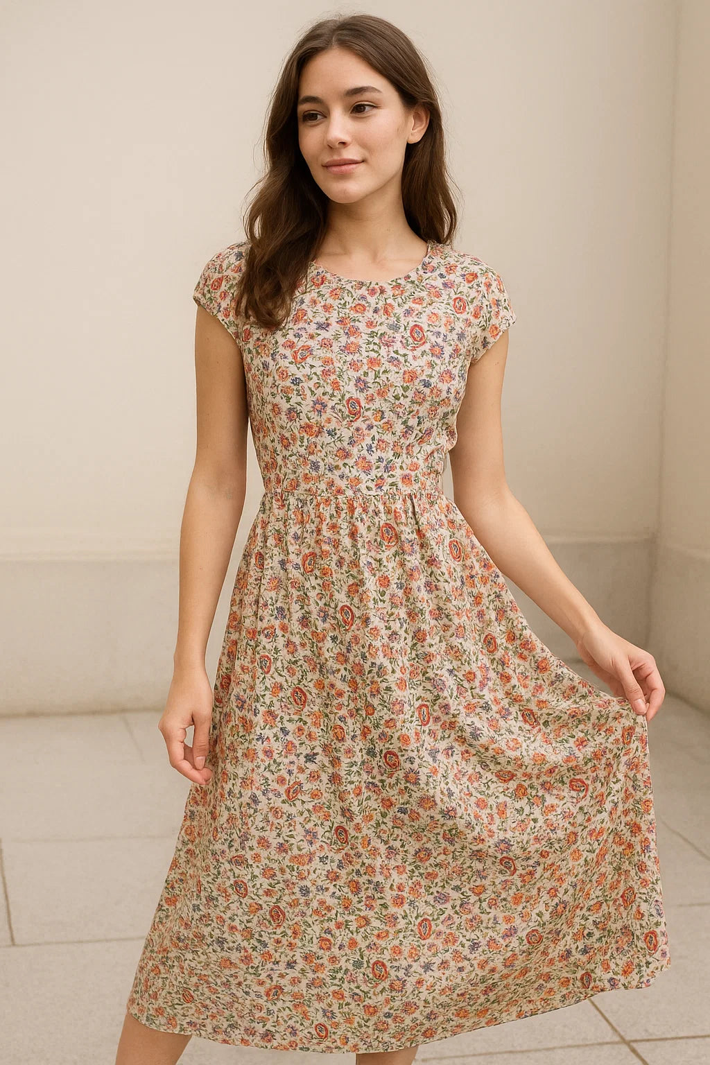 Multicolour Paisley With Buds Leaves Digital Printed Fabric - Weightless