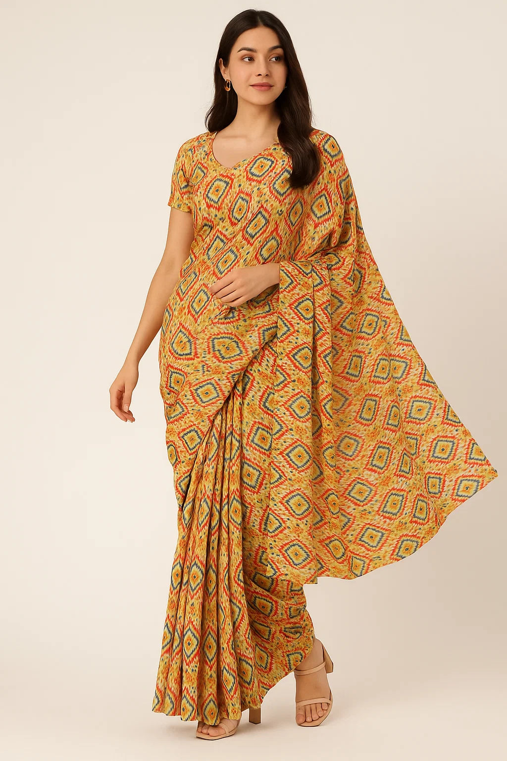 Multicolour Decorative Ikat Digital Printed Fabric - Weightless