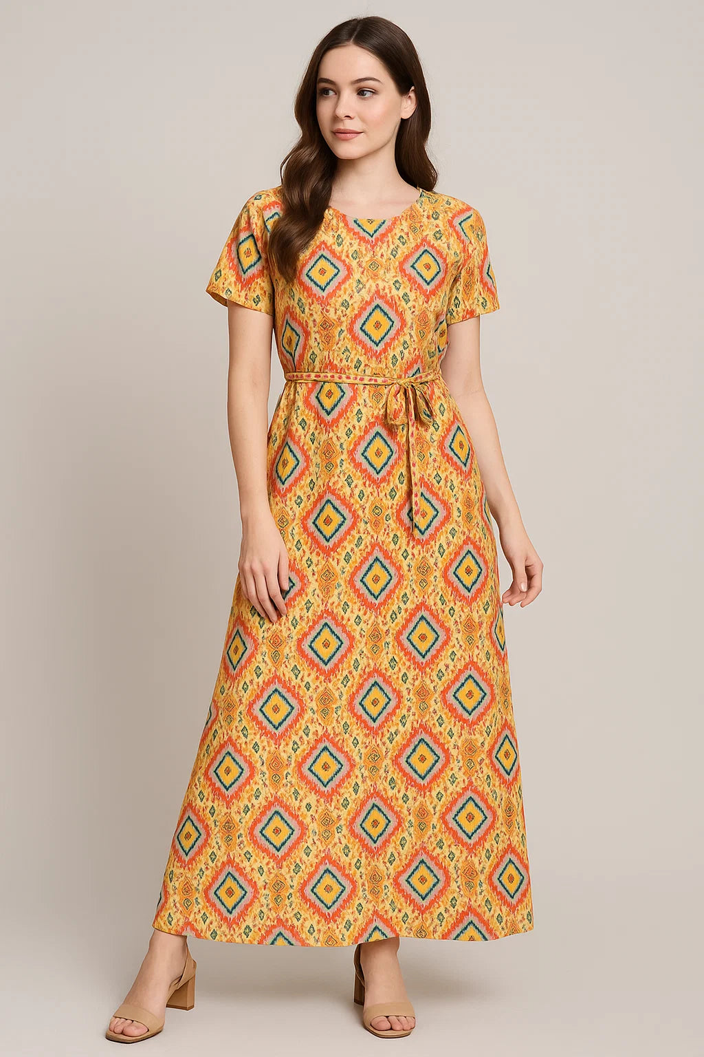 Multicolour Decorative Ikat Digital Printed Fabric - Weightless