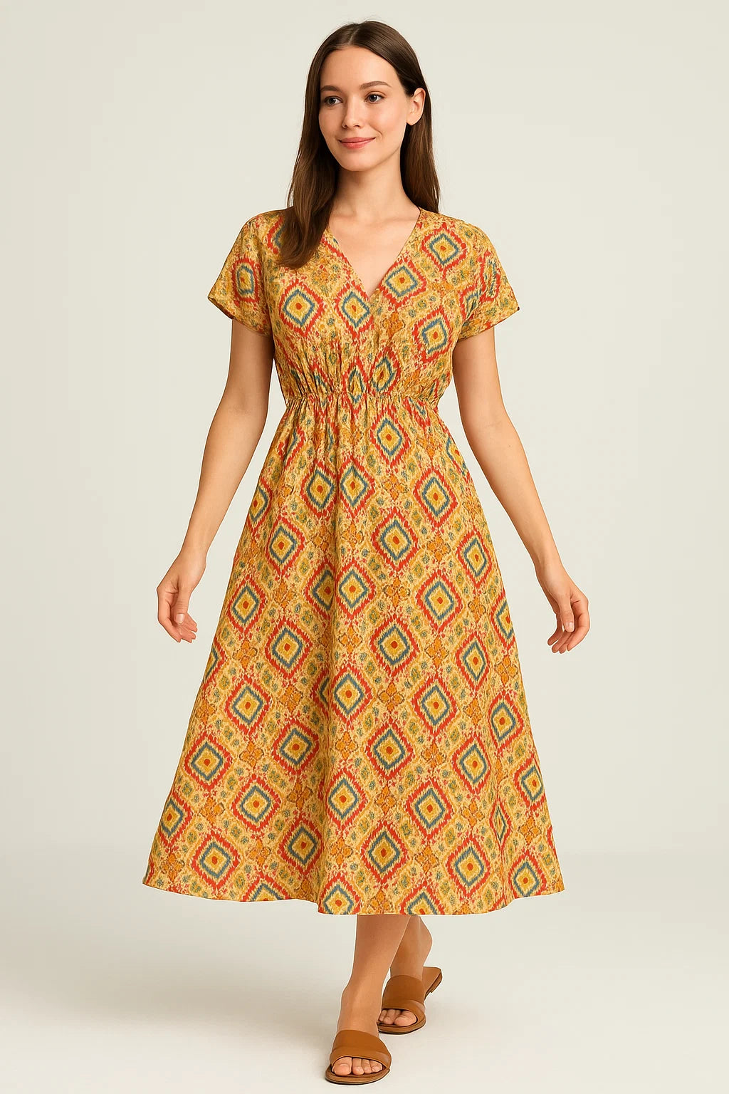 Multicolour Decorative Ikat Digital Printed Fabric - Weightless