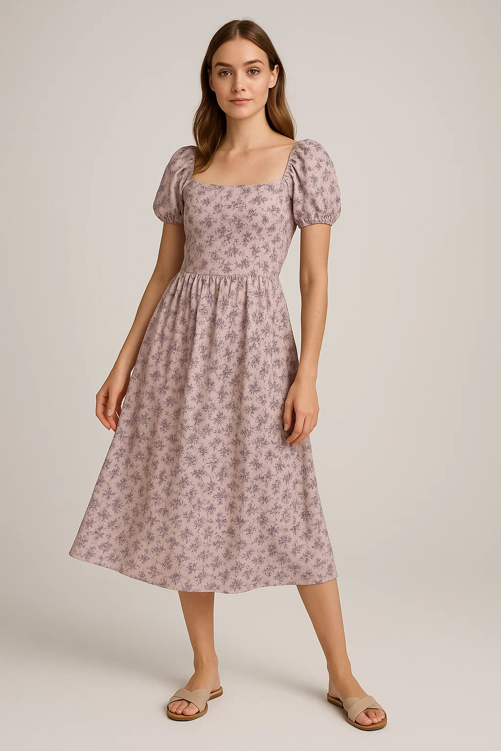 Tiny Blue Leaves With Flower Digital Printed Fabric - Weightless