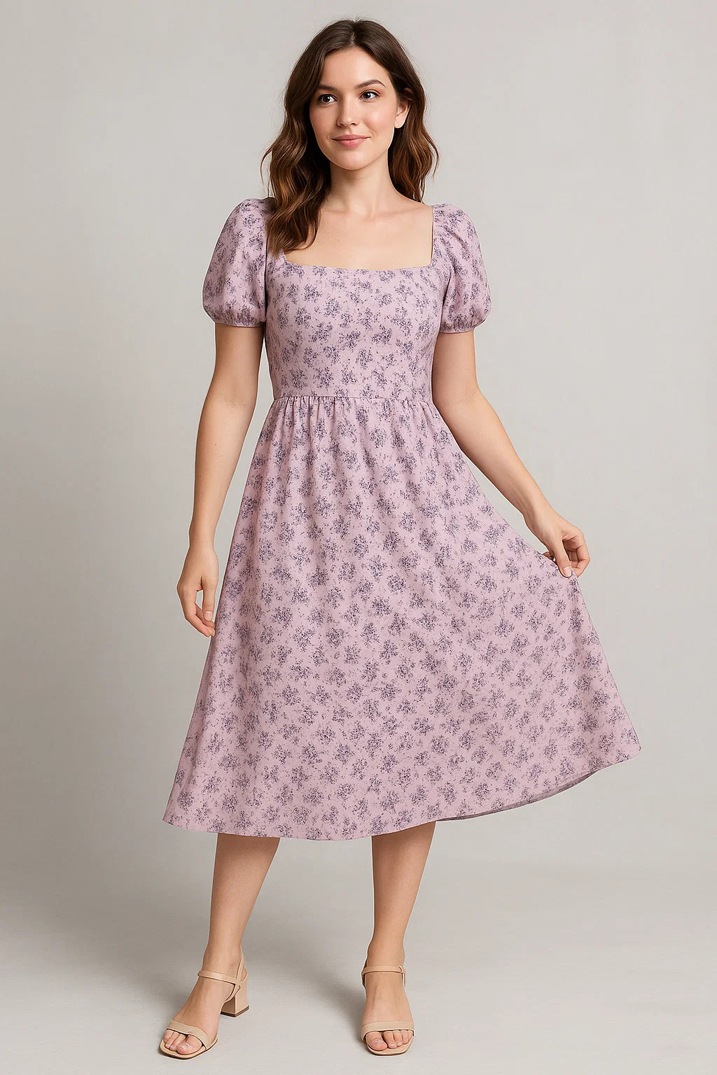 Tiny Blue Leaves With Flower Digital Printed Fabric - Weightless