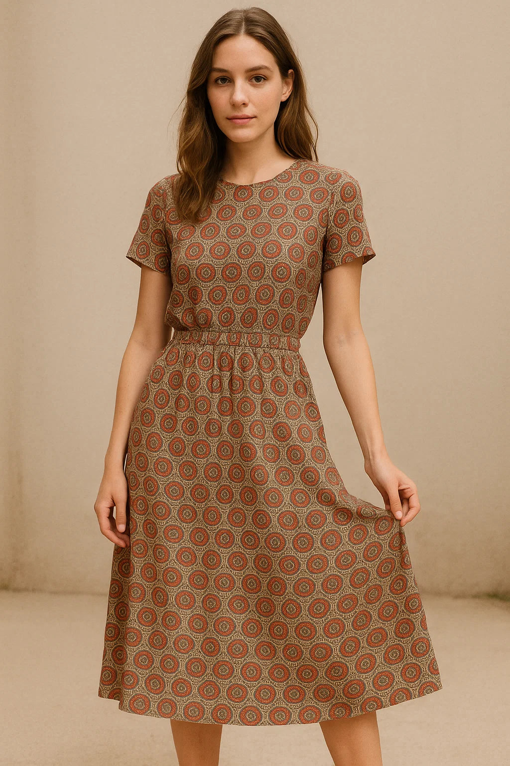 Browny Abstract Circle Repeat Digital Printed Fabric - Weightless