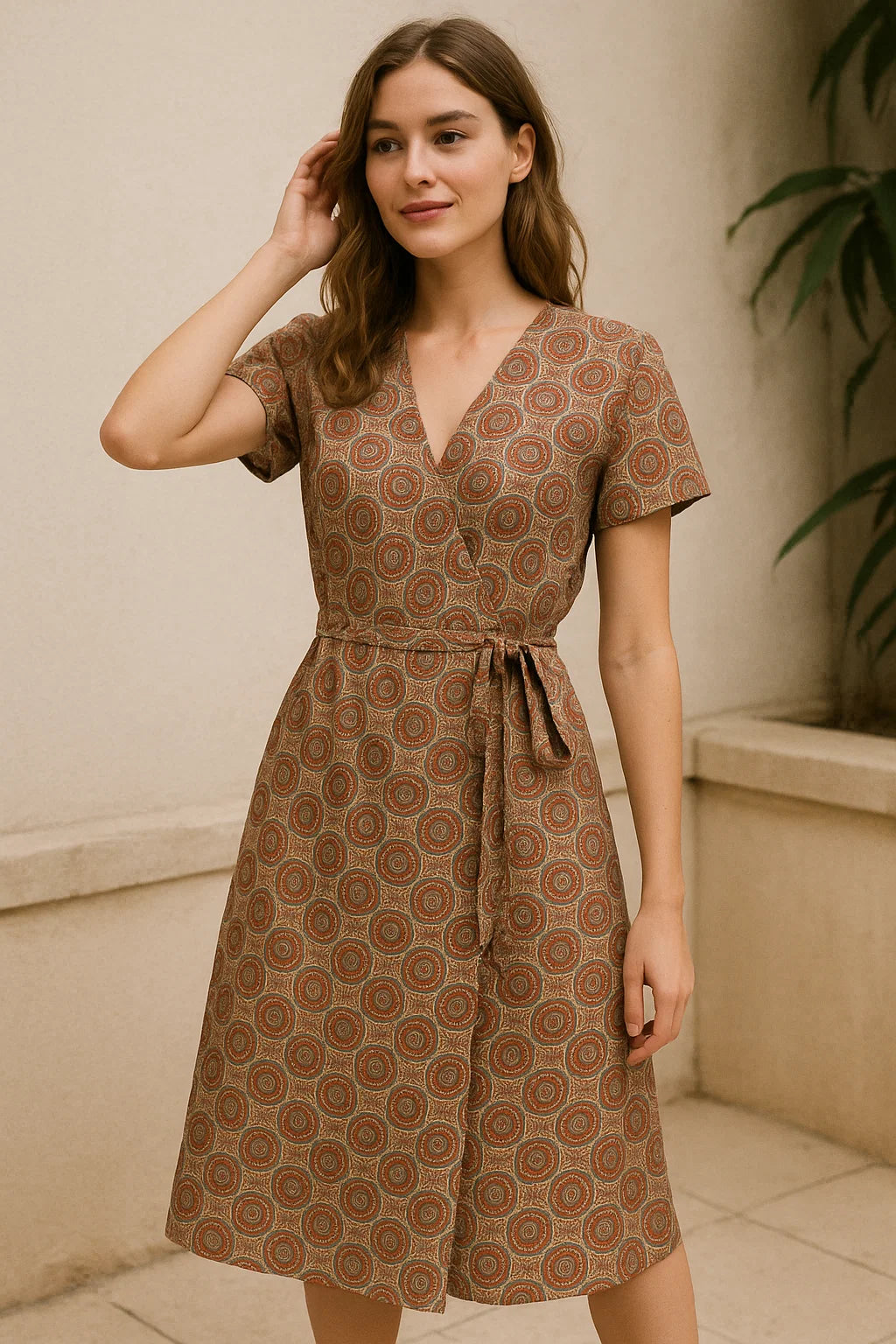 Browny Abstract Circle Repeat Digital Printed Fabric - Weightless