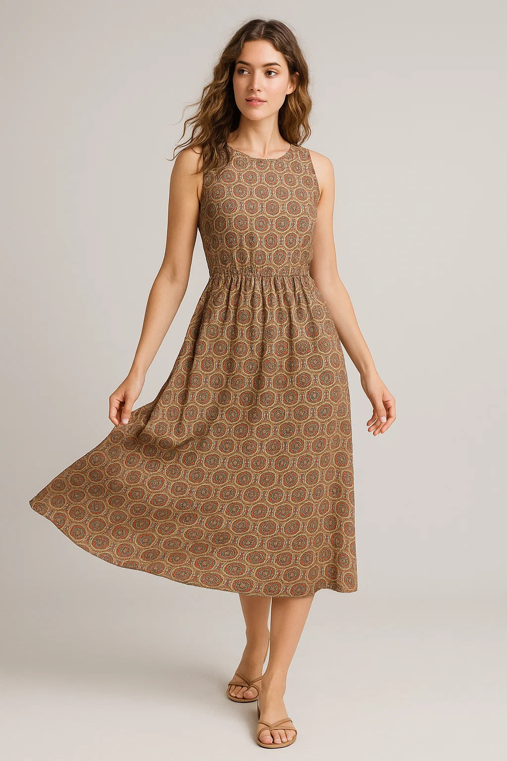 Browny Abstract Circle Repeat Digital Printed Fabric - Weightless