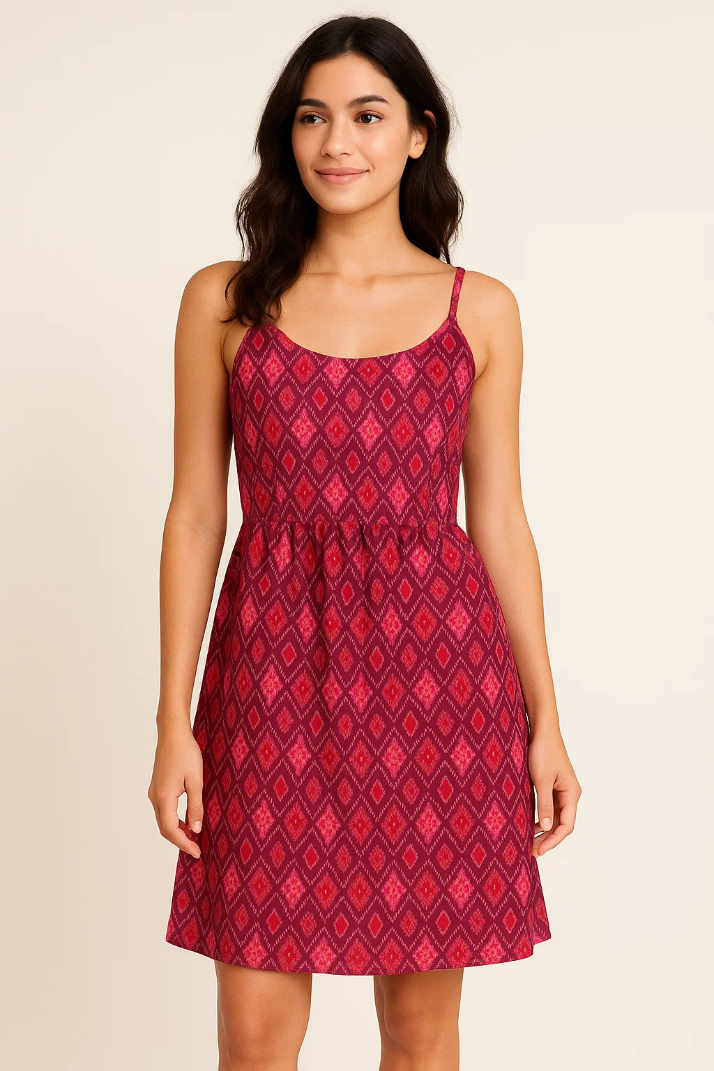 Classic Multi Pattern Ikat Pink Colour Digital Printed Fabric - Weightless