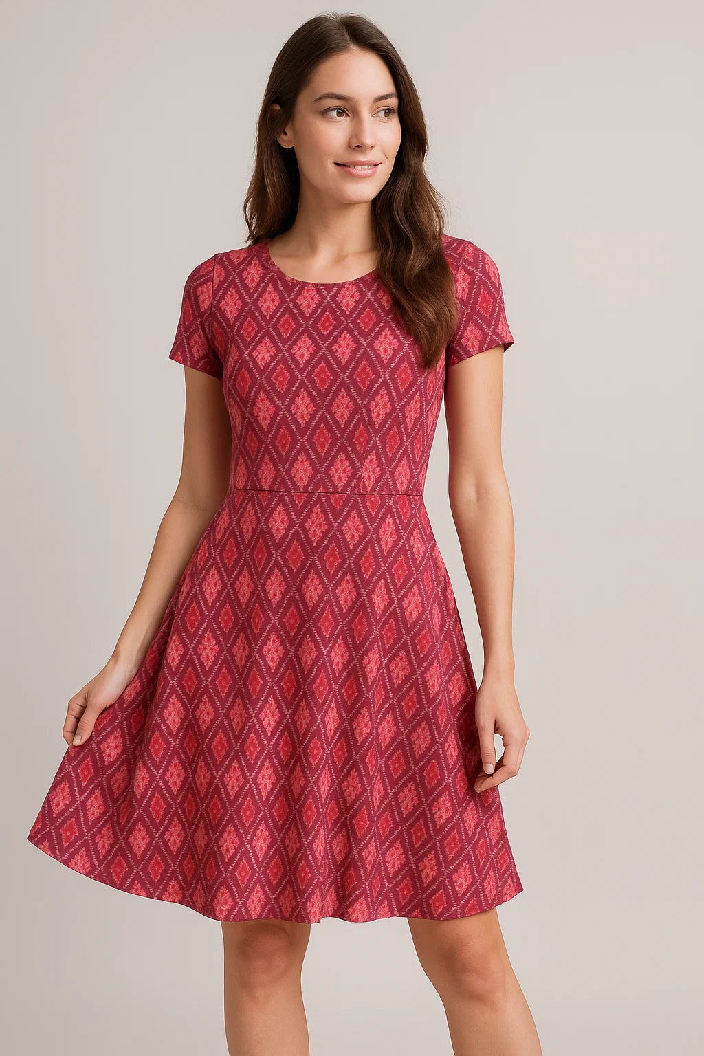 Classic Multi Pattern Ikat Pink Colour Digital Printed Fabric - Weightless