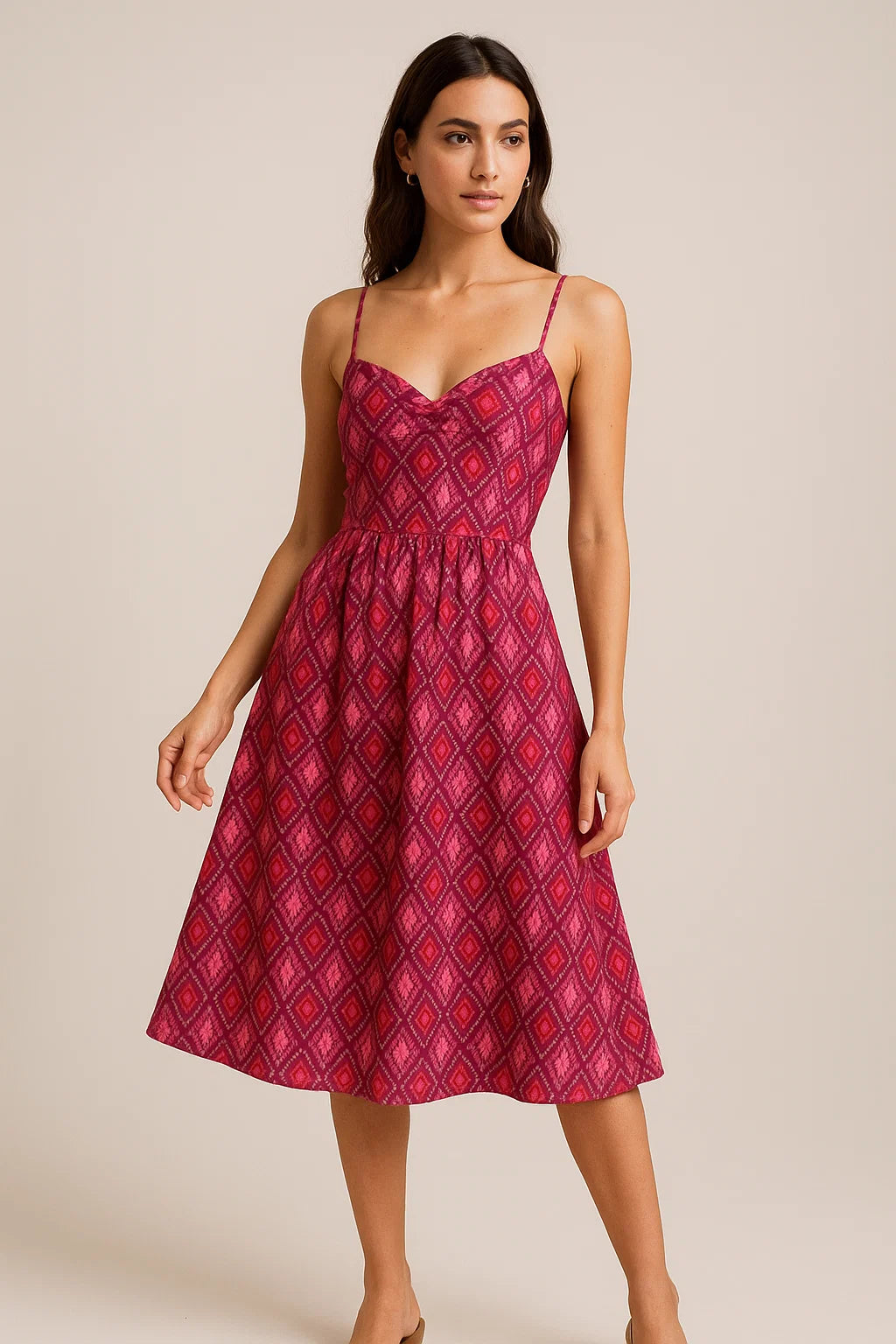 Classic Multi Pattern Ikat Pink Colour Digital Printed Fabric - Weightless