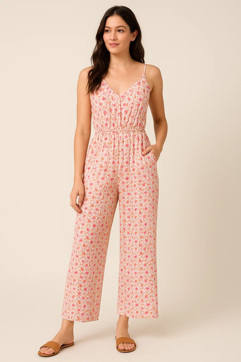 Art Nouveau Pink And Orange Flower Digital Printed Fabric - Weightless