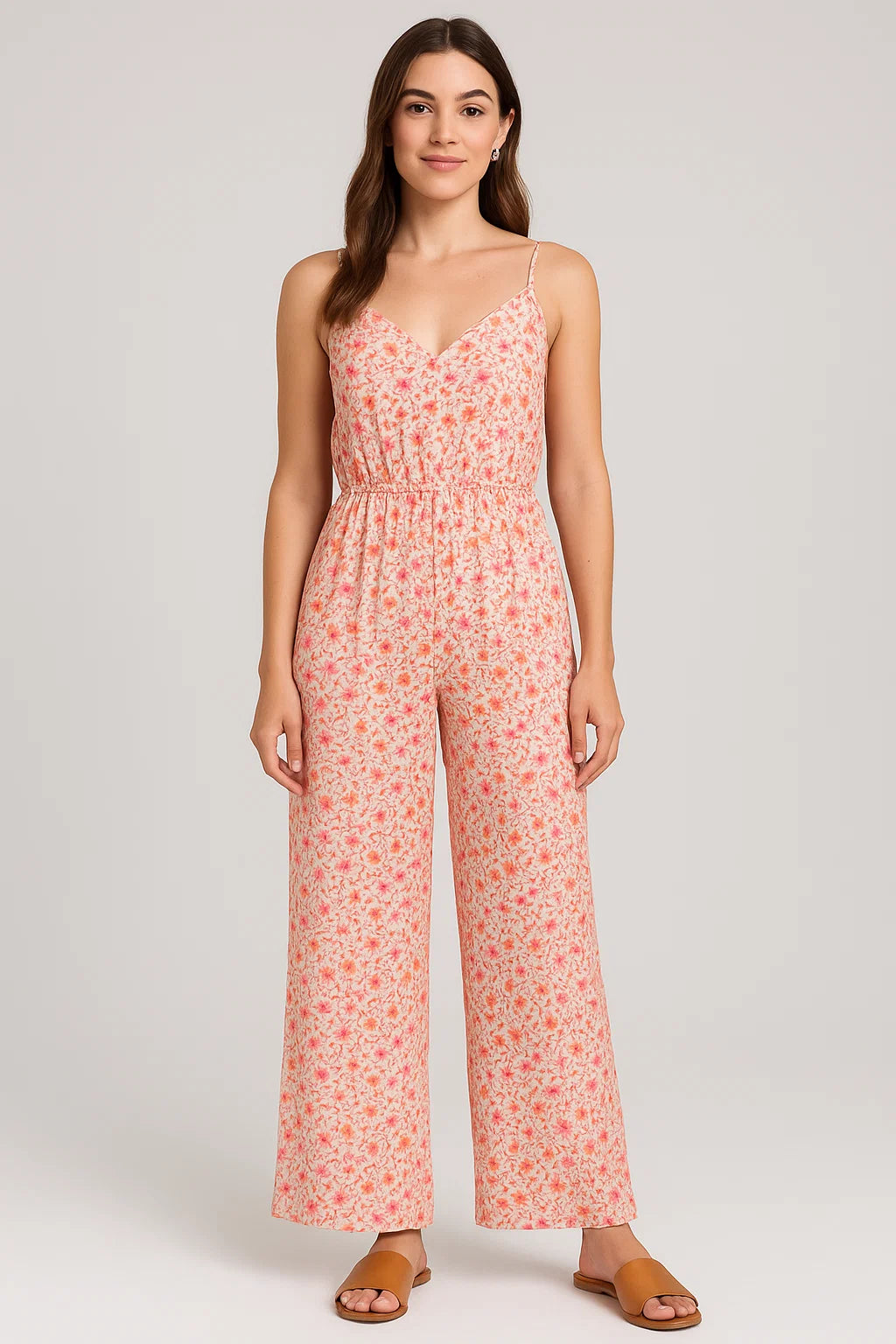 Art Nouveau Pink And Orange Flower Digital Printed Fabric - Weightless