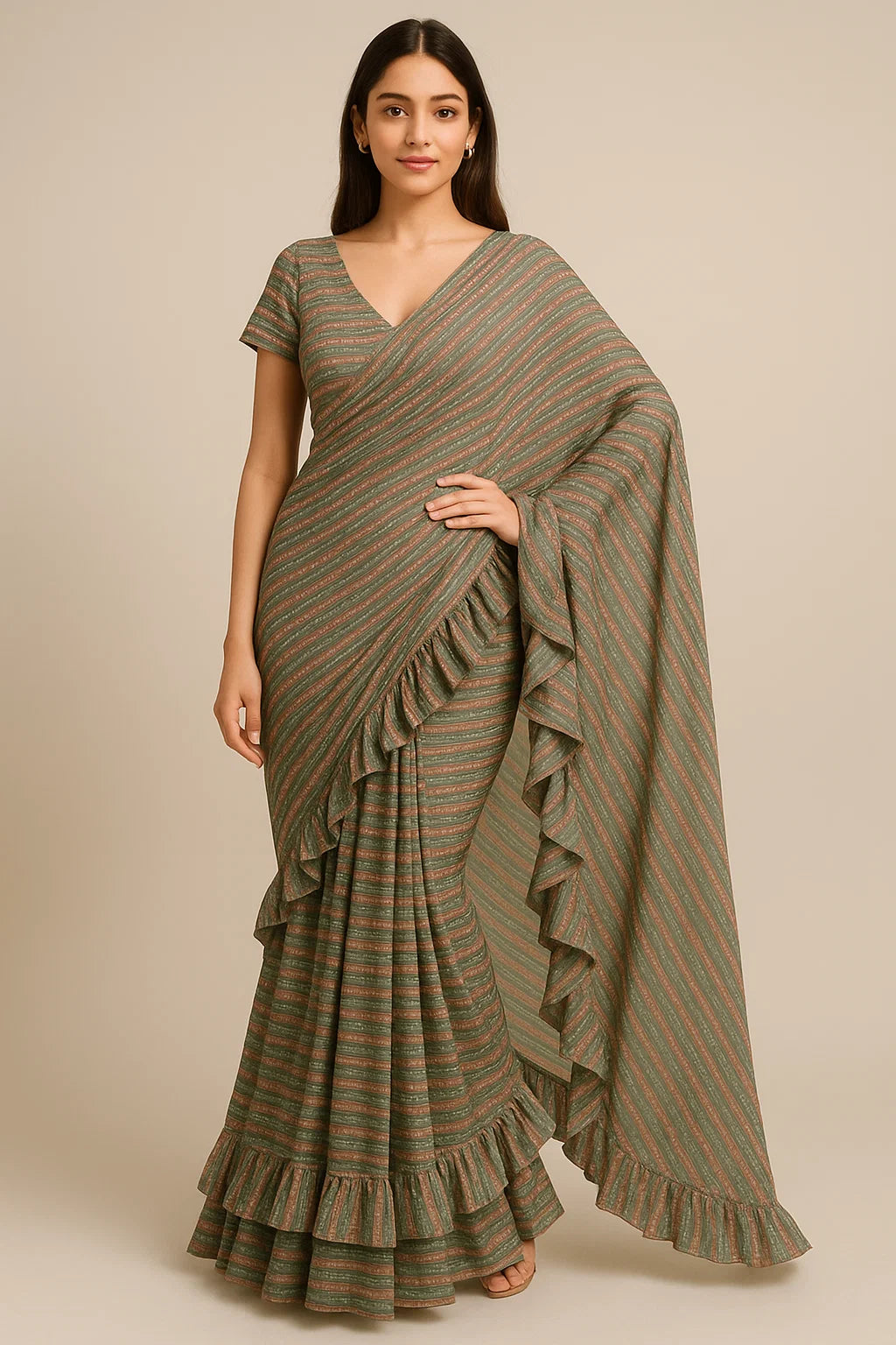 Beautiful Tiny Circle Strips Digital Printed Fabric - Weightless